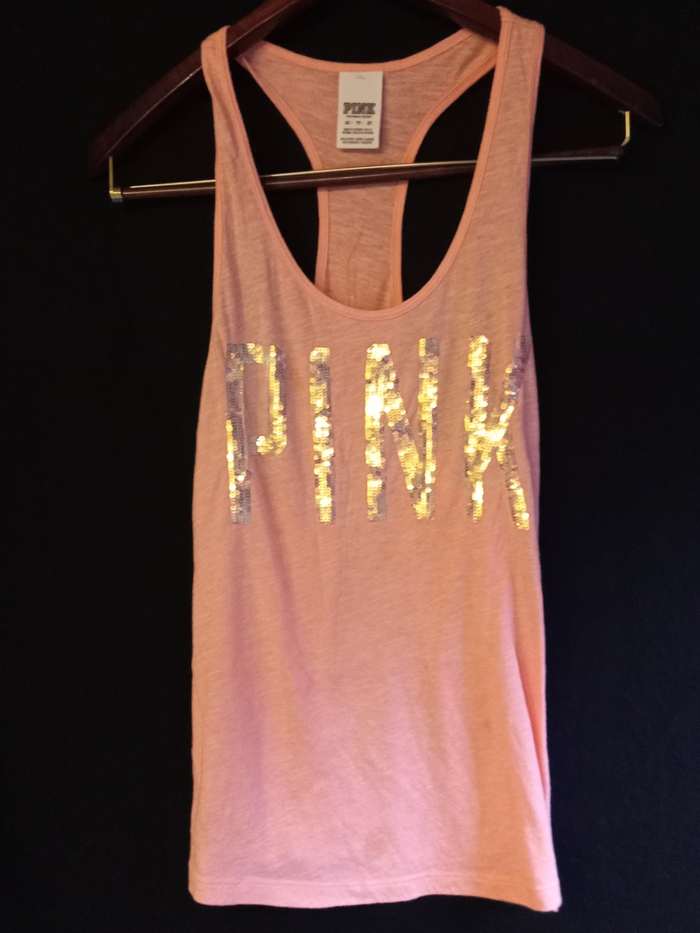 PINK Victoria's Secret Peach Sequin Logo Tank
